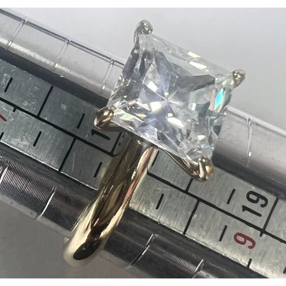 Engagement Ring Princess-Cut Cubic Zirconia Solitaire Vermeil Vietnam-Made sz 8 - Picture 10 of 11